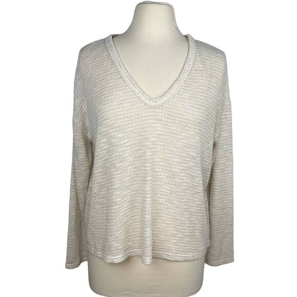 SADIE & SAGE | Cream Oversized Knit V-Neck Lightweight Sweater | Women's Small - Picture 1 of 8